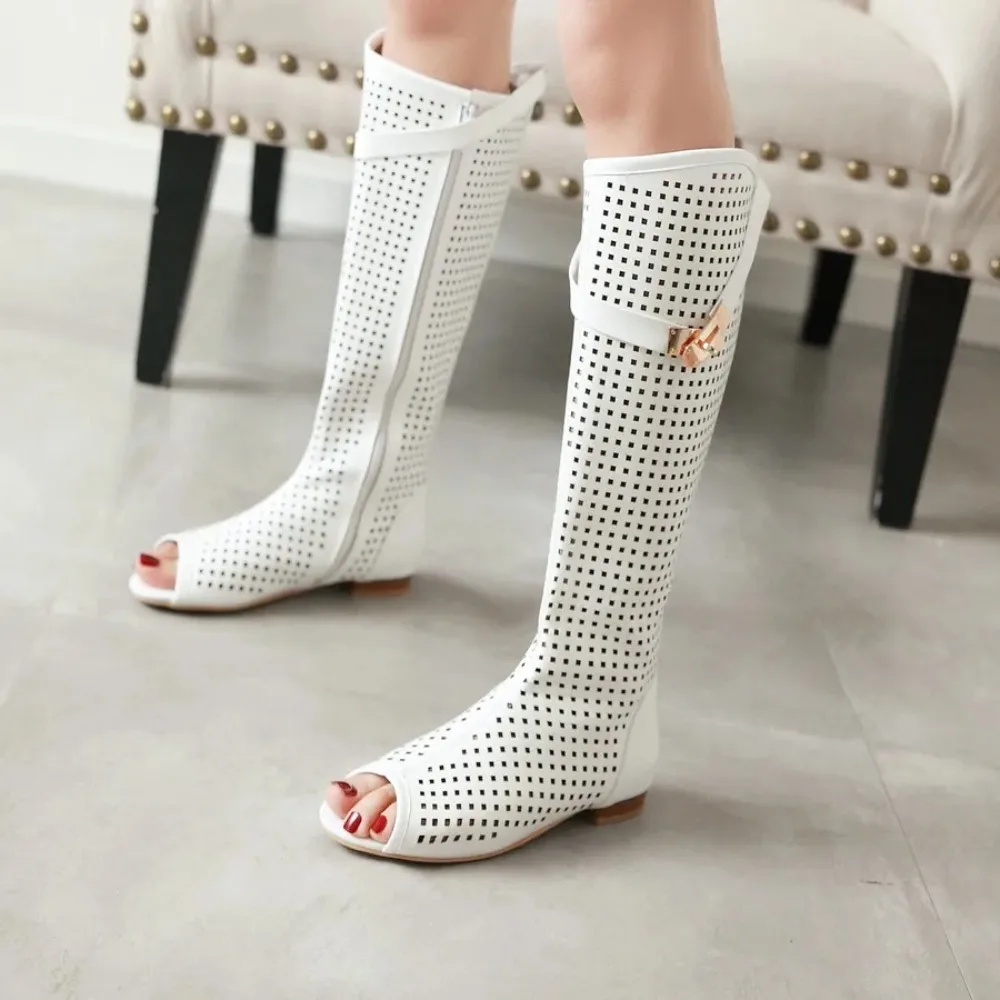 Women\'s High-Cut Peep-Toe Low-Heeled Sandals Casual Shoes Sexy Cool Boots Quality Big Size Range 34-47