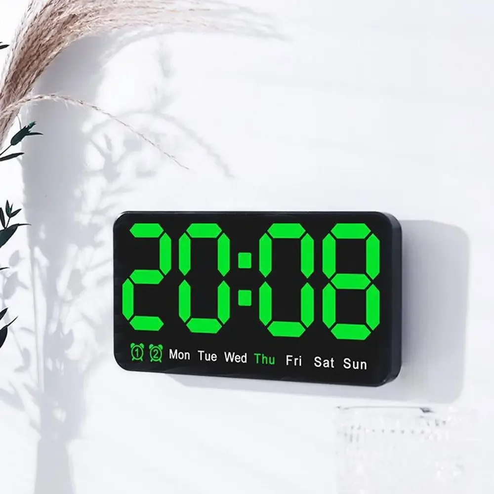 Temperature/Date Display Electronic Wall Clock 12/24H Format Dual Alarms LED Digital Clock 3 Levels Brightness Sound Wake Up