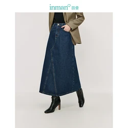 INMAN 2024 autunno inverno Vintage design diviso gonne di jeans a-line gonna da donna dimagrante allentata