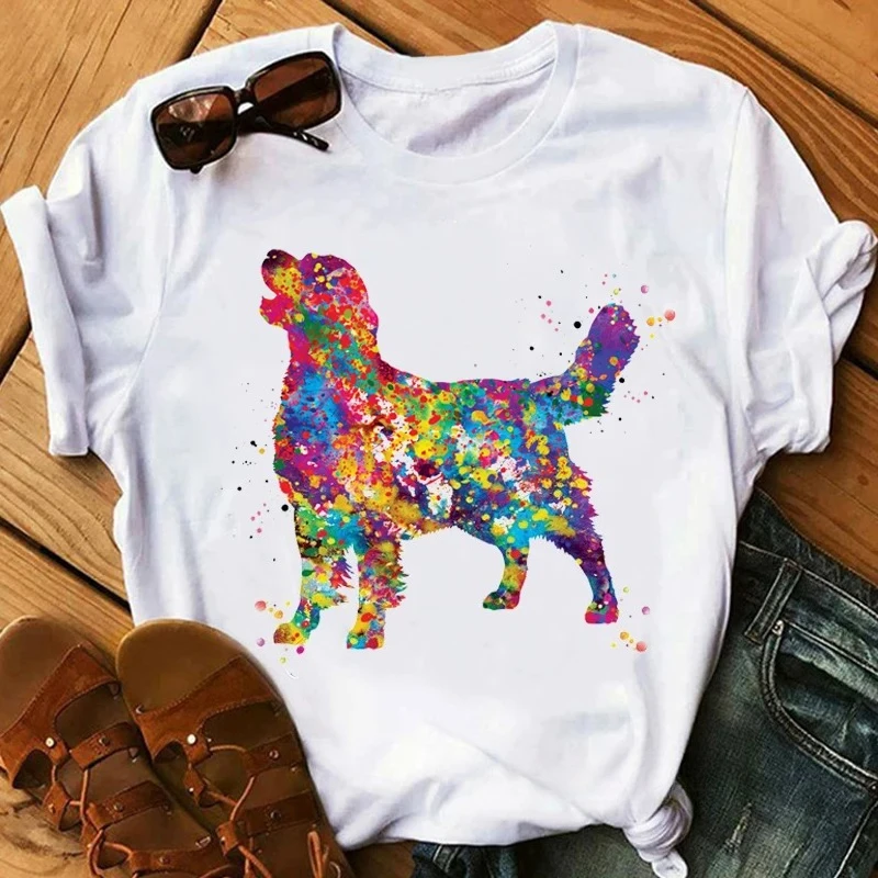 2026 New Hot Sale Tshirt Women Watercolor Golden Retriever Chihuahua Animal Print T-Shirt Femme Pet Dog T Shirt Female Tee Tops