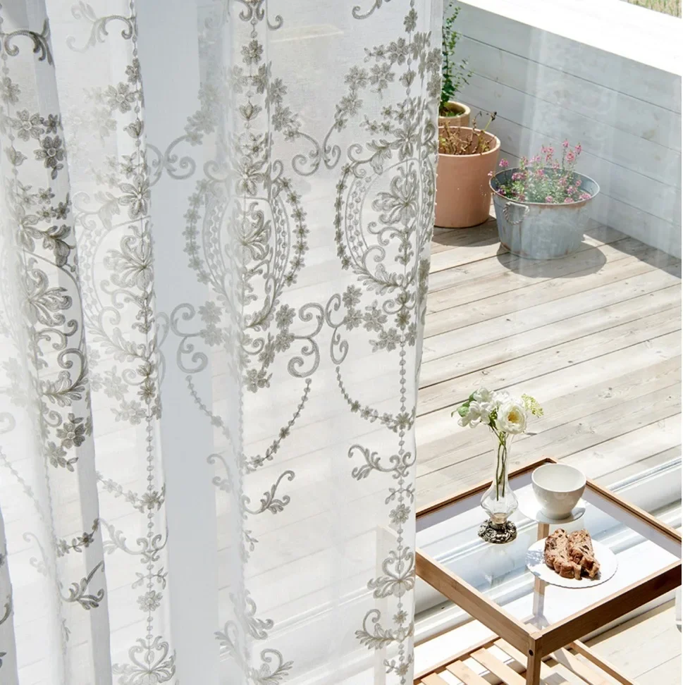 Retro Knitted Style Embroidered Lace Chiffon Curtains Lace Custom Size Curtains Window Screens for Living Dining Room Bedroom