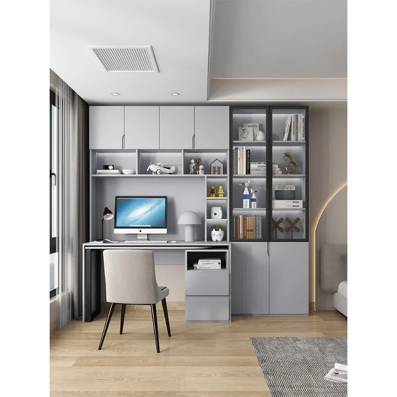 Solid wood desk, bookcase with bookshelf, writing table, home computer integrated combination, student study study, bedroom