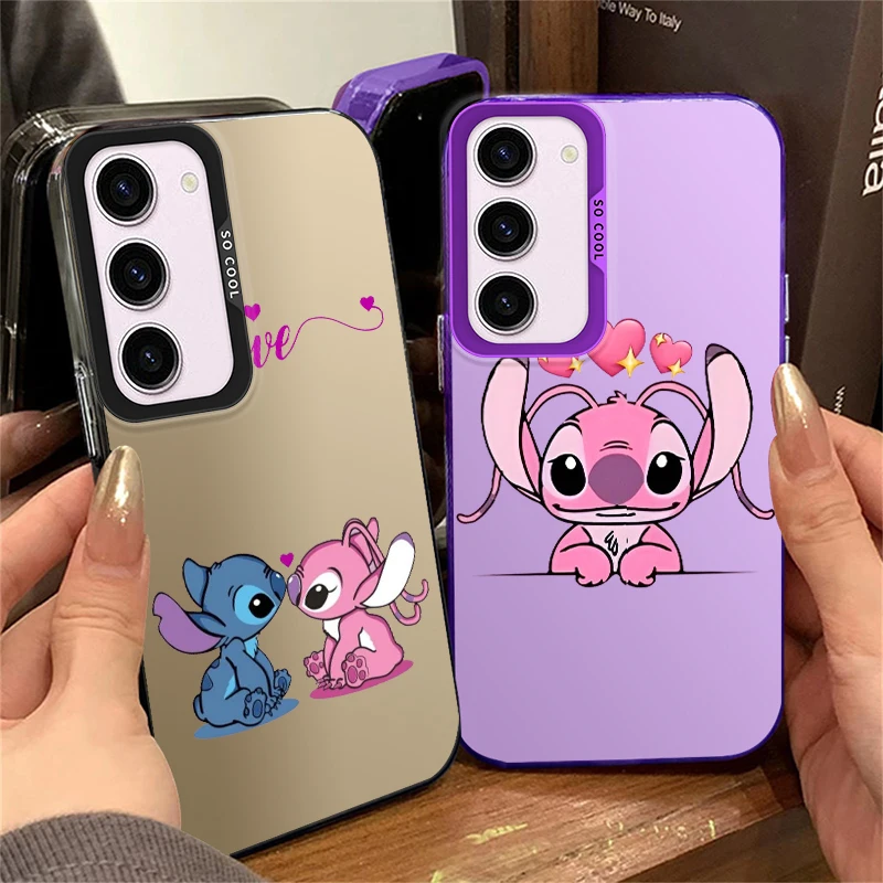 Disney Stitch Angie For Samsung Galaxy S24 S23 S22 S21 S20 FE Ultra Plus Lite 5G Fashion Colorful Silver Phone Case