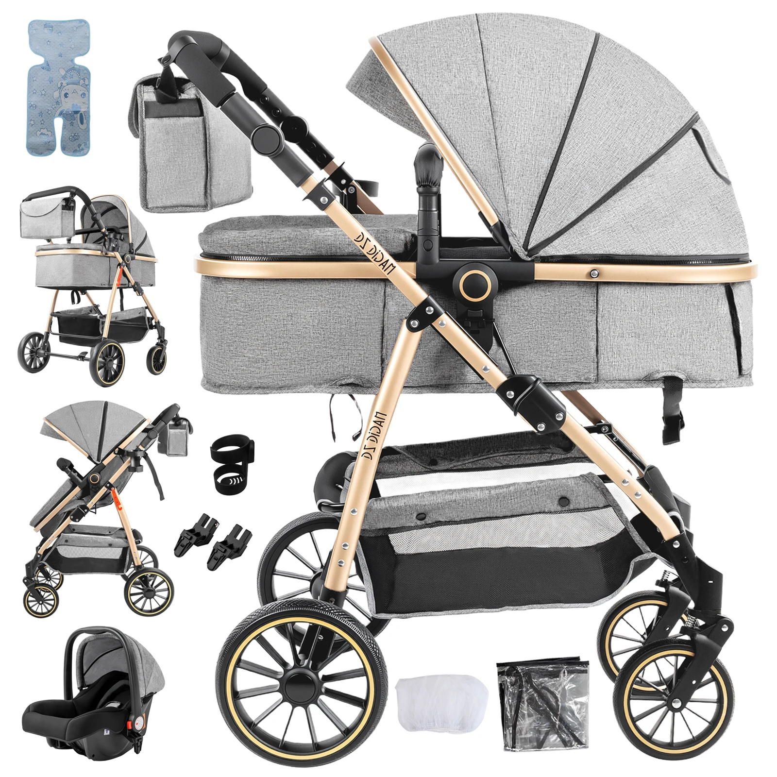 Kinderwagen Lichte kinderwagen Kinderwagen 3-in-1 Opvouwbare kinderwagen Hoge kwaliteit kinderwagens Liggen Platte kinderwagen verstelbare stoel