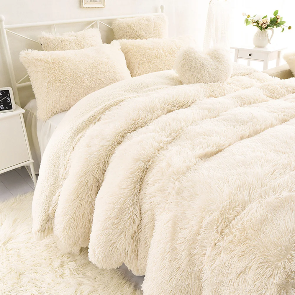 High-end Luxury Mink Velvet  Duvet Cover Thickened Warm Lamb Wool Plush Quilt 2 PCS Pillow Case Winter Bedding Girl Bed Decor