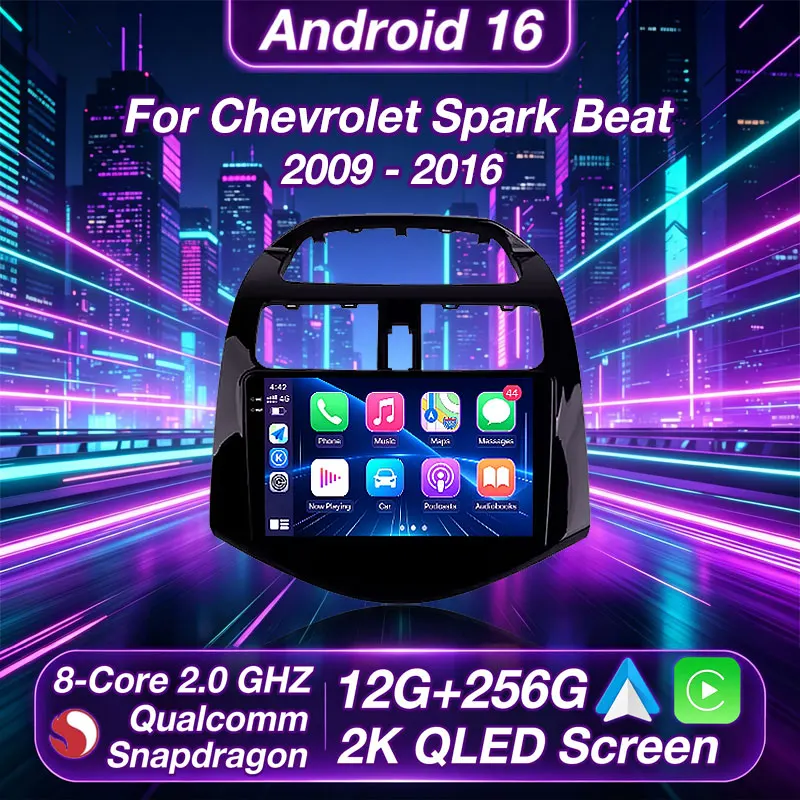 2 Din Android 16 Car Radio For Chevrolet Spark Beat Matiz Creative 2009 -2016 Multimedia Video Player Navigation GPS Carplay RDS