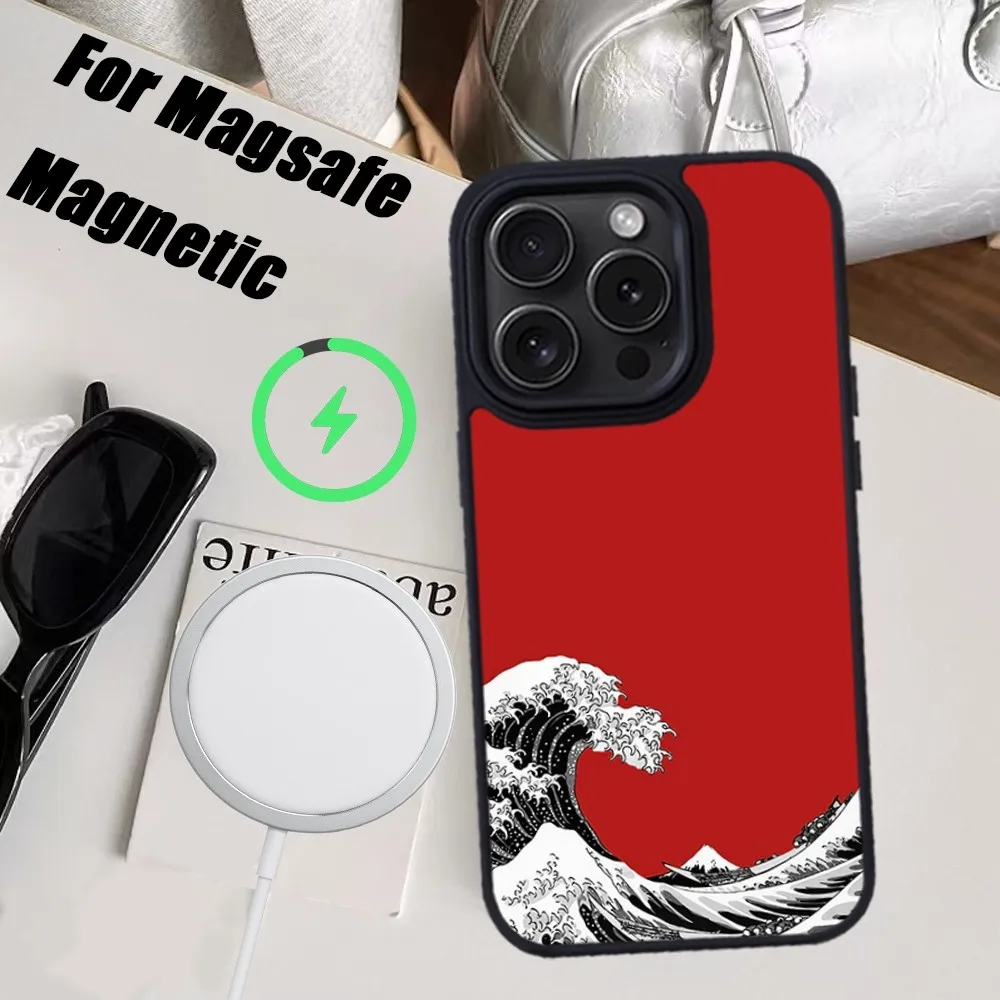 جراب هاتف كاناغاوا بموجة كبيرة ، غطاء مغناطيسي Macafe ، iPhone 15 ، 14 ، 13 ، 12 ، 11 Pro Max ، Plus