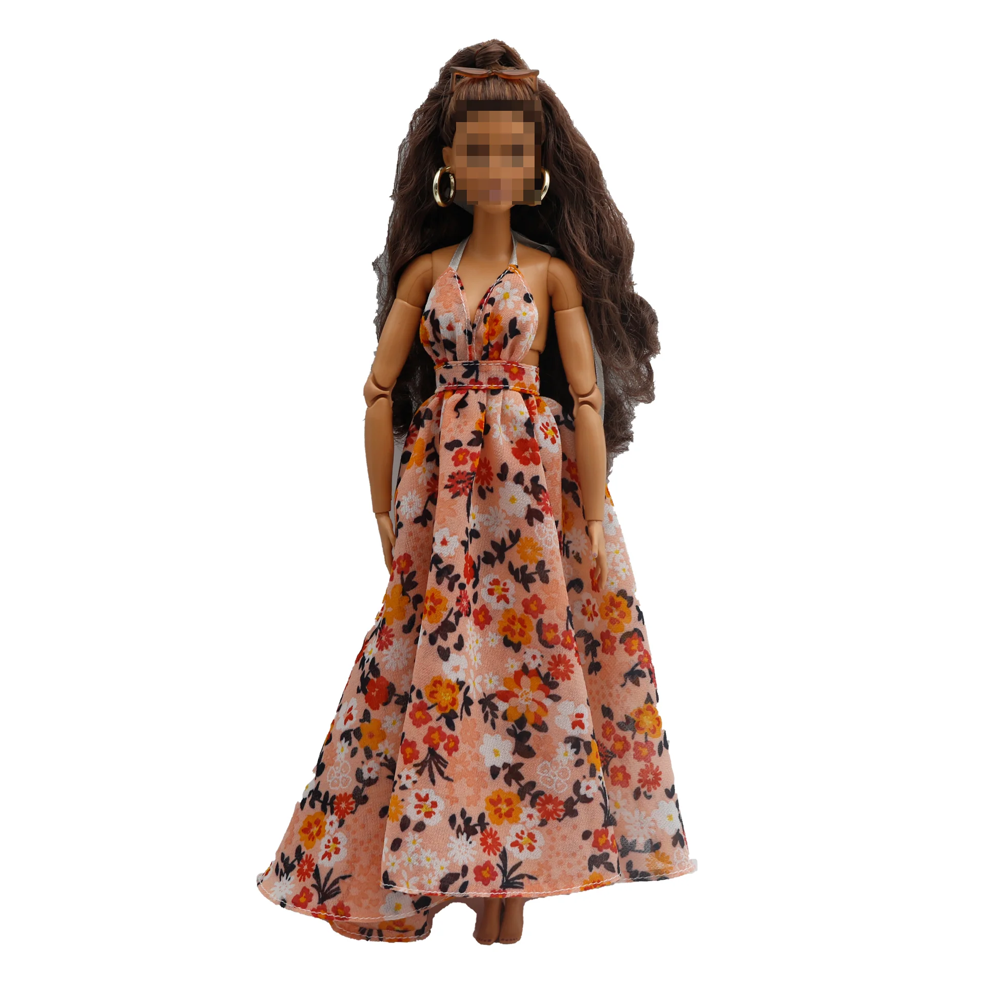 New 30cm 1/6 Sling backless floral Chiffon maxi irregular hem dress Accessories Clothes for B.Doll 11.5\