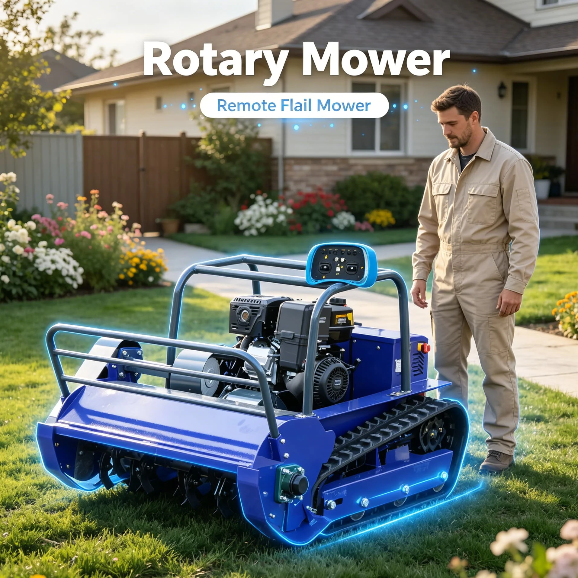 Customized tracked flail mower Lawn Mower With Radio Control, Cordless Robot Grass Trimmer, Heavy Duty Lawn Mowing Tool