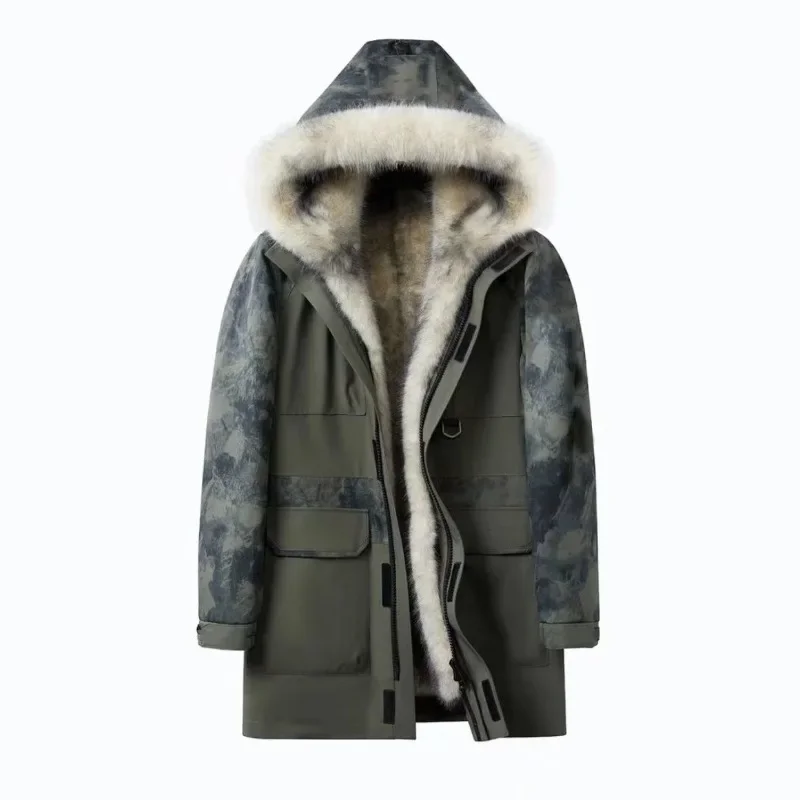 

Pie Overcome Мужское меховое стеганое пальто из длинной норковой шерсти Съемная внутренняя подкладка Утолщенное меховое армейское пальто Зимнее пальто высокого качества