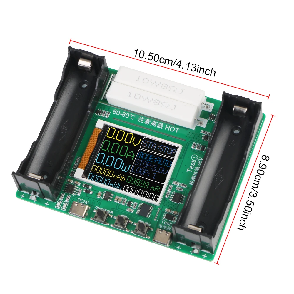 Dispositivo de carga y descarga, analizador electrónico de resistencia, probador de capacidad de batería de litio 18650, Adaptador tipo C de 5V