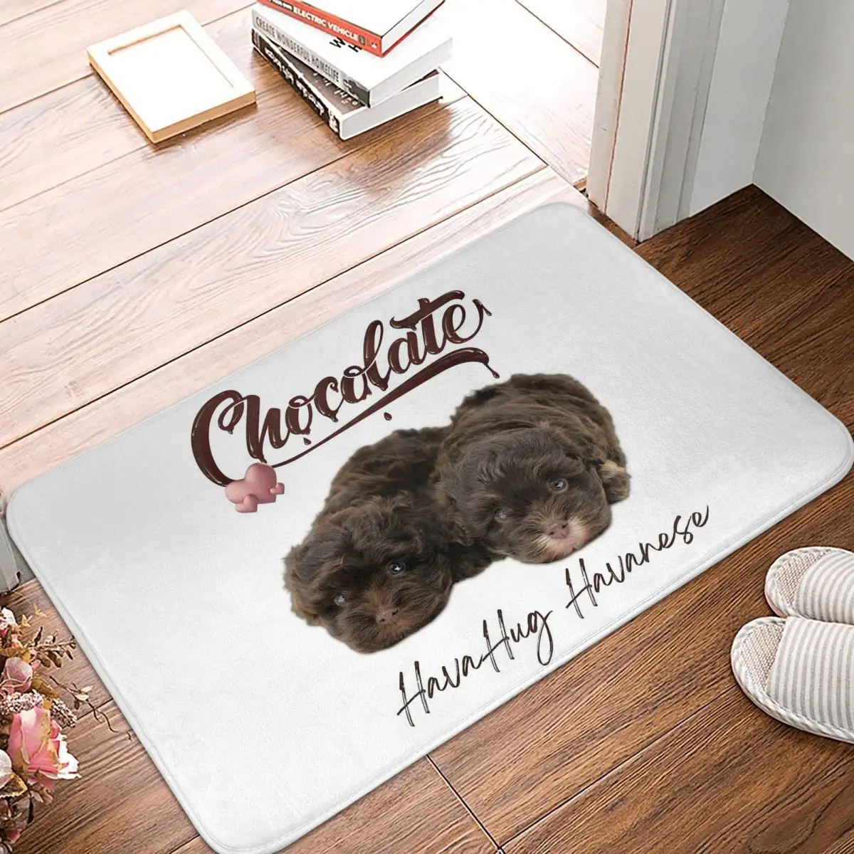 Chocolate Two HavaHug Havanese Puppies Anti-slip Doormat Floor Mat Carpet Rug for Kitchen Entrance Home Bathroom Footpad Mats