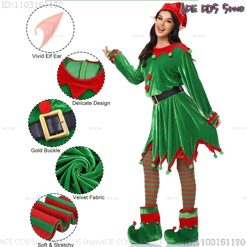 

Adults Kids Christmas Elves Elf Cosplay Costume Green Performance Dress Socks Fancy Outfit Christmas 2025 New Year Party Set