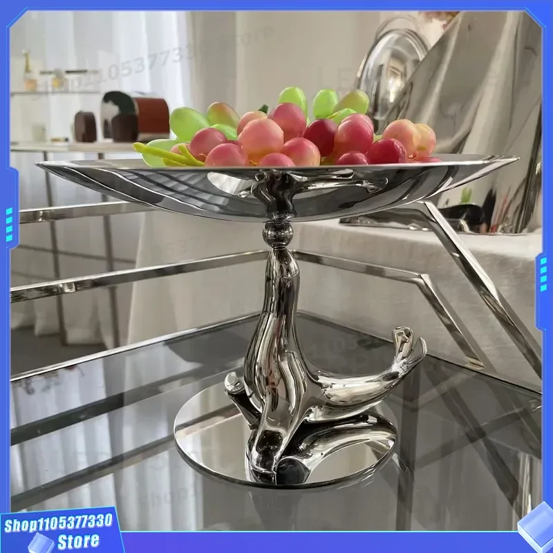 Stainless Steel Dolphin Fruit Plate European Light Luxury Creative Tableware High Value Desktop Dining Table Household Living