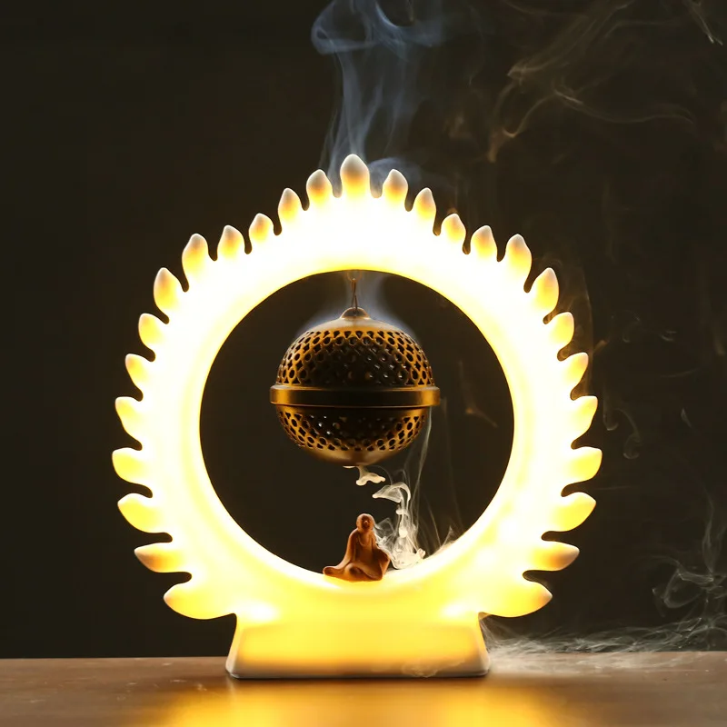 With 20 Cones USB LED Light Backflow Incense Holder Zen Meditation Relaxation Smooth Yoga Aromatherapy Home Decor