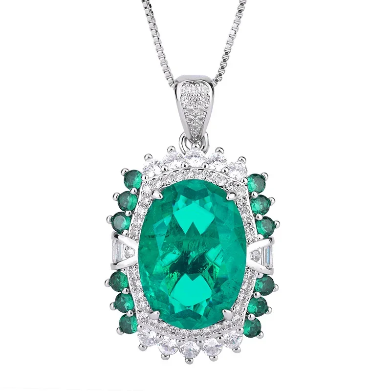 Retro 925 Sterling Silver 13*18mm Emerald Gem Crystal Necklace for Women Ring Jewelry Streetwear Gift Mexico Valentines Nordic