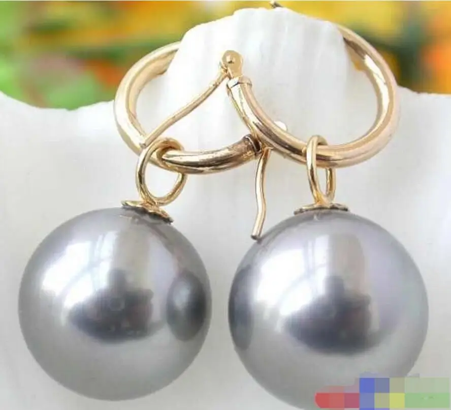 

16MM ROUND GRAY SOUTH SEA SHELL PEARL DANGLE EARRING