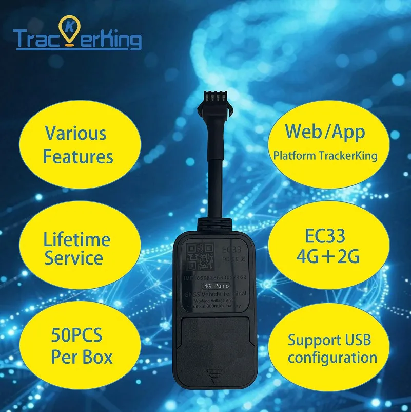 TrackerKing EC33 4G Car GPS Tracker With Real-time Tracking Smart Alerts Remote Cut-Off GT06 Protocol J16/ST901