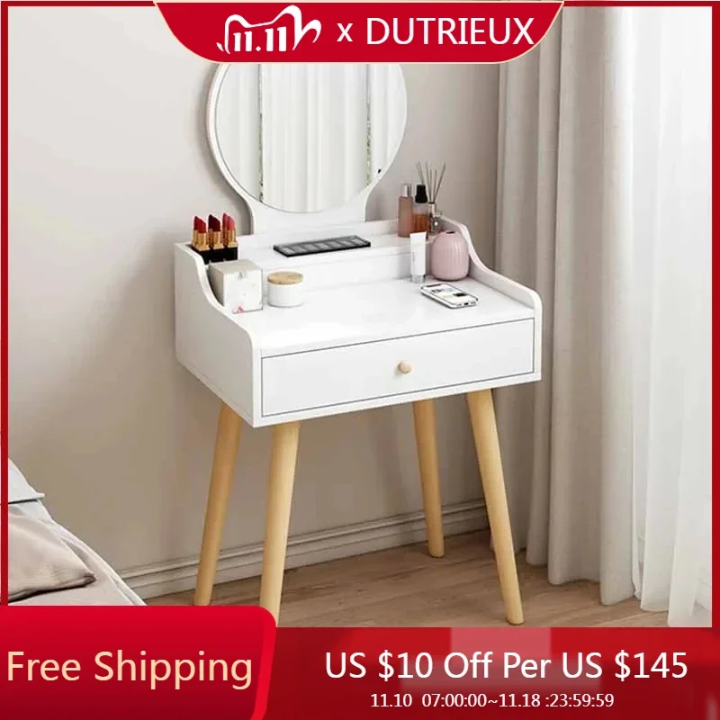 

Apartment Nordic Dressing Table Mirror Shelf Bedroom Vanity Wooden Dresser Classic Girls Schmink Tisch Bedroom Furniture