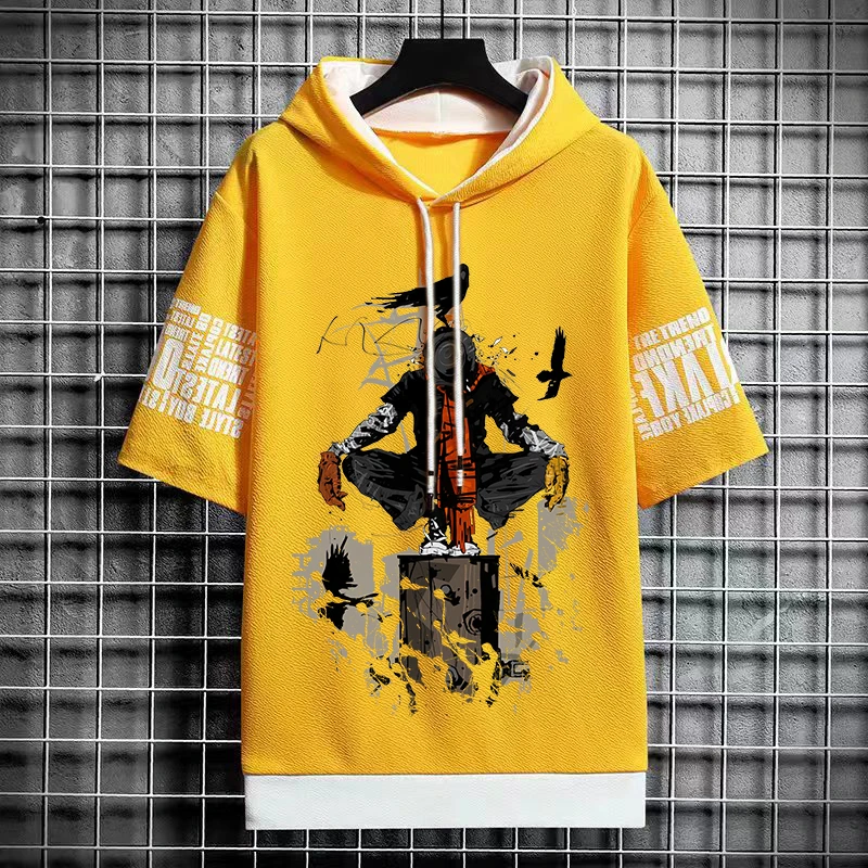 2024 Summer Men Clothing Sweatshirts Japan Fashion Harajuku Short Sleeve Hoodies Men Streetwear Print Graphic Hoodies Men Tops