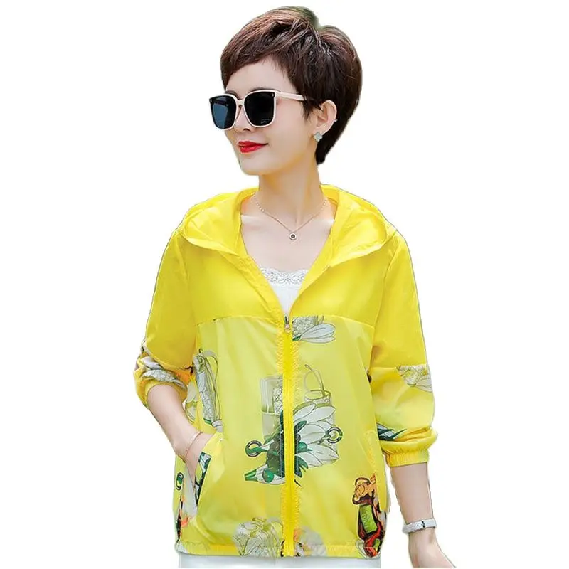 

Sunscreenclothes Women's Summer Thin Short Coat Women's New Tide Ins Joker Print Hooded Loose Fashion Sun-protective Clothing 5X