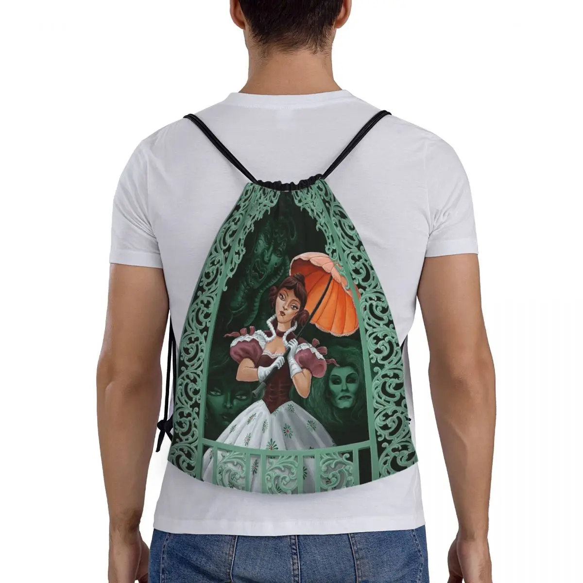 Gothic Vampire Halloween Haunted Mansion Backpacks Casual Drawstring Bags Sports Bag Book Bags for Travel Students