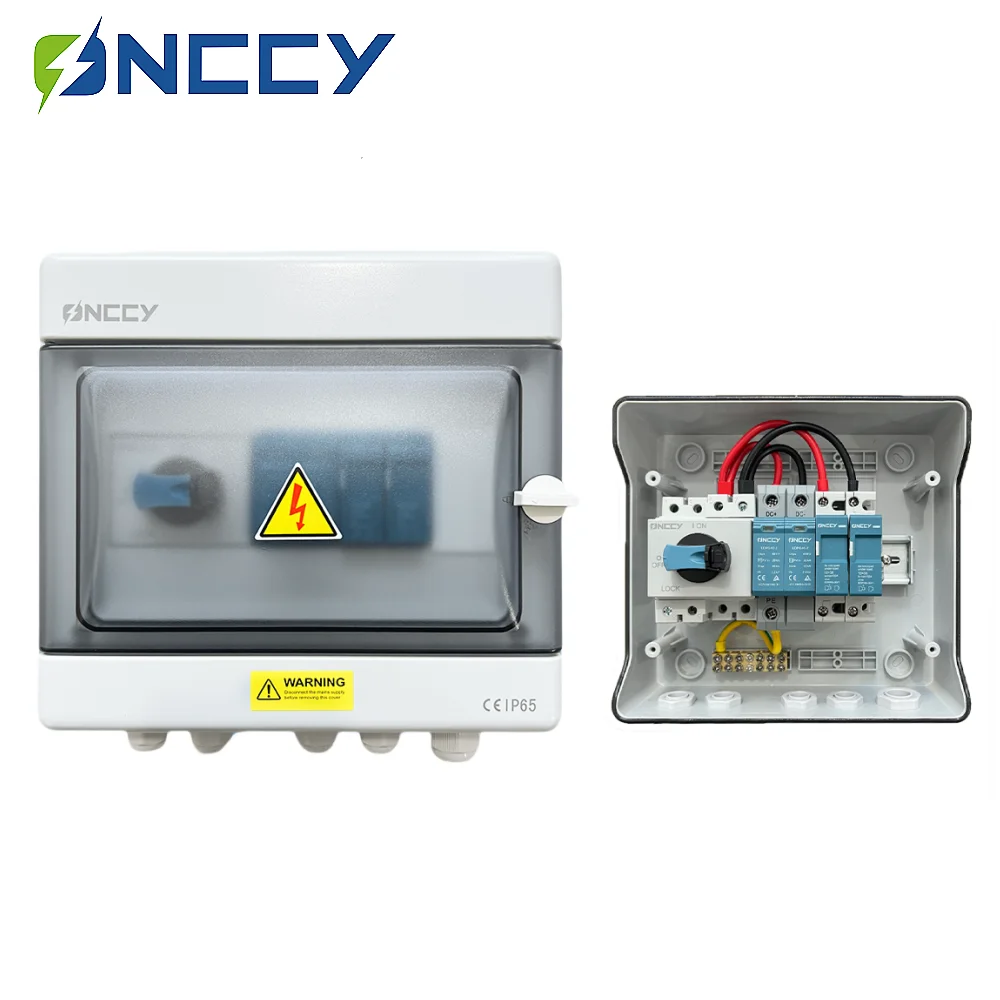 Solar Photovoltaic PV Combiner Box With Lightning Protection 1 Input 1 Out DC 600V 25A Fuse Isolator Switch SPD 40KA Waterproof