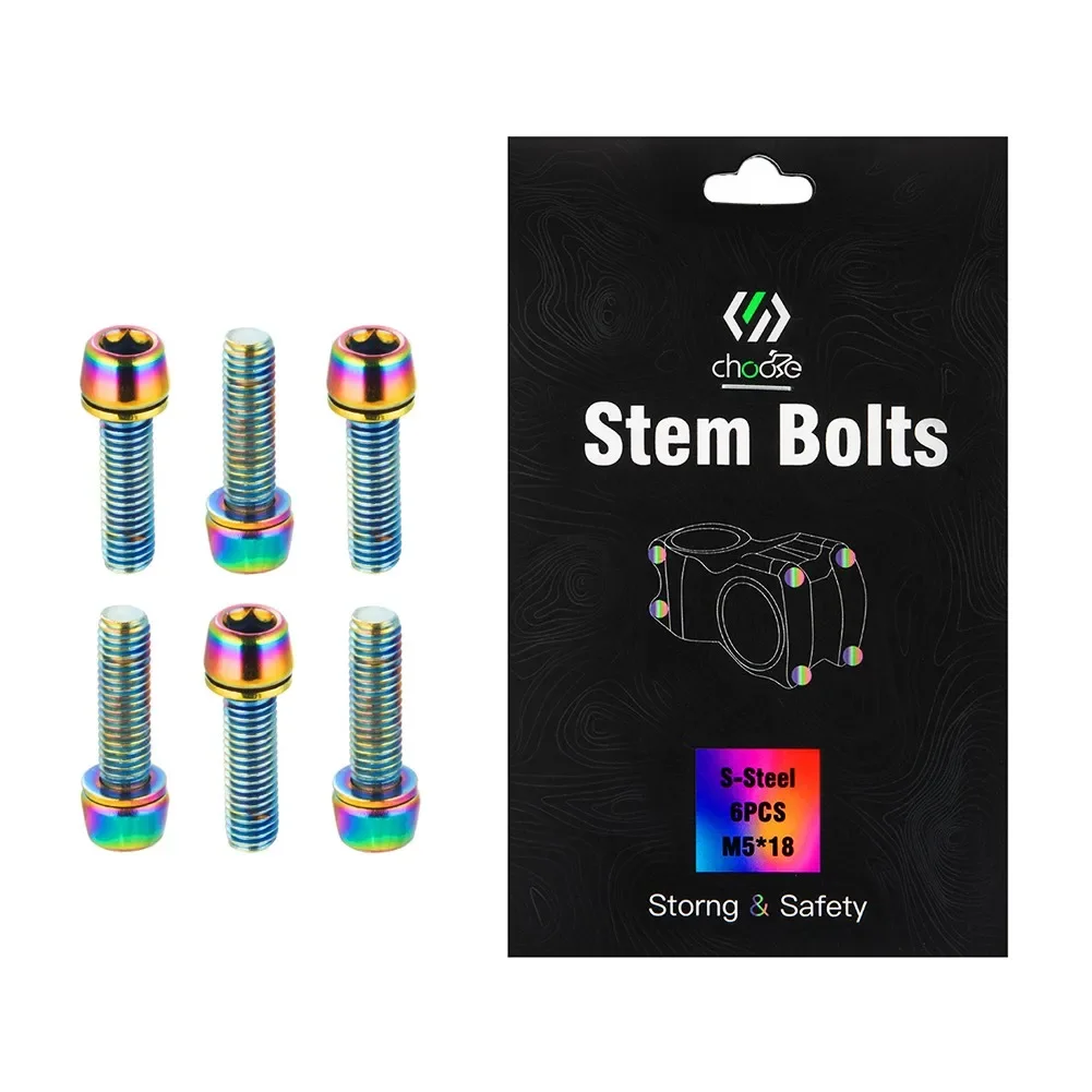 

6Pcs bicycle Handlebar Stem Bolts M5x18 mountain Bike Bolts Handlebar Stem Shifter Screws Fasteners Red Orange Color Green Blue