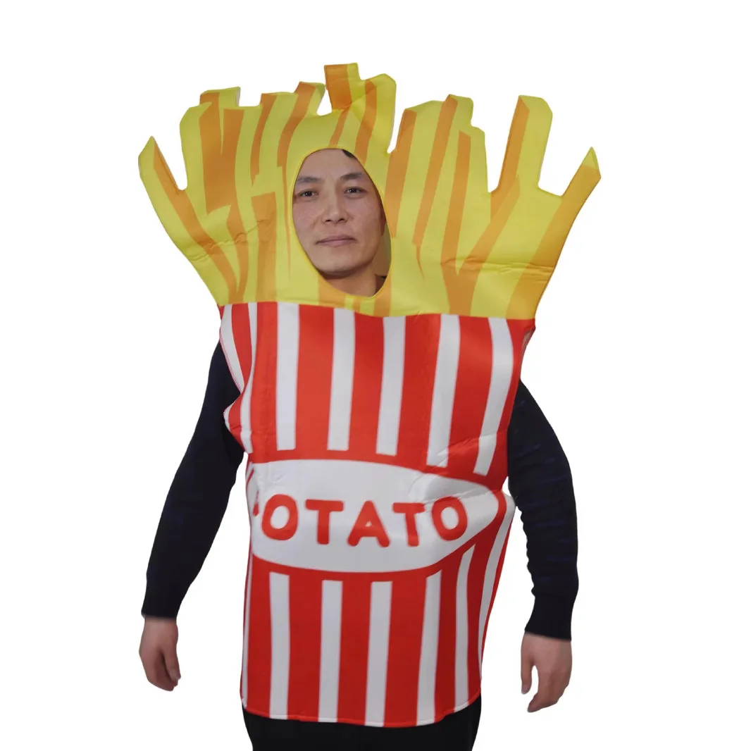 أزياء الهالوين الفكاهة التأثيرية البطاطس المقلية للبالغين من الرجال والنساء ملابس أداء لمرحلة الوالدين والطفل #3