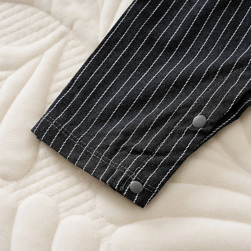 الخريف 100% القطن 0-18 أشهر الوليد محبوك العمودي شريط رمادي داكن ملابس أطفال نيسيي شهم بوي الطفل بذلة كول