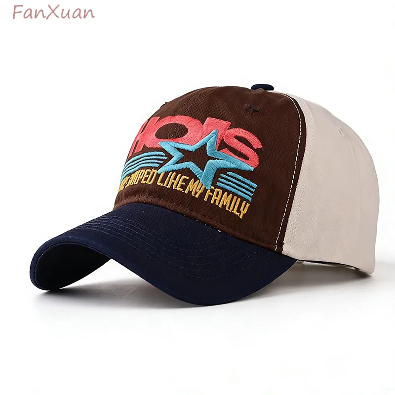 

Two Tone Star Letter embroidered baseball cap for women and men caps multicolor patchwork black red blue coffee