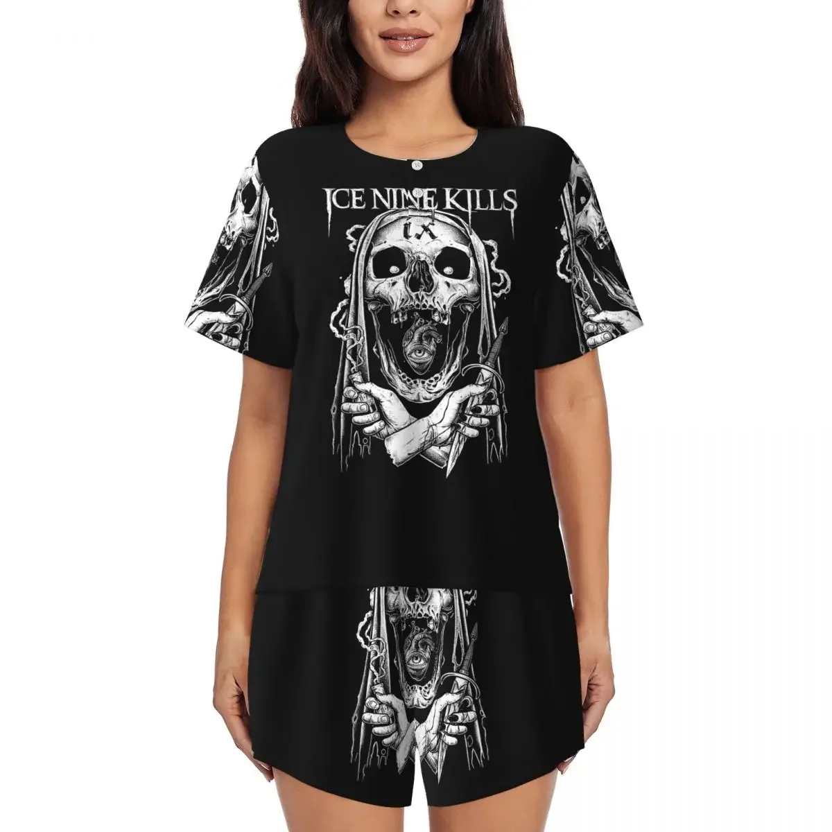 

Michele Nolli Ice Nine Kills Round Neck Short Sleeve Nightgowns for Sleeping Sleepshirts Women Loose Pajama Set Short Pants
