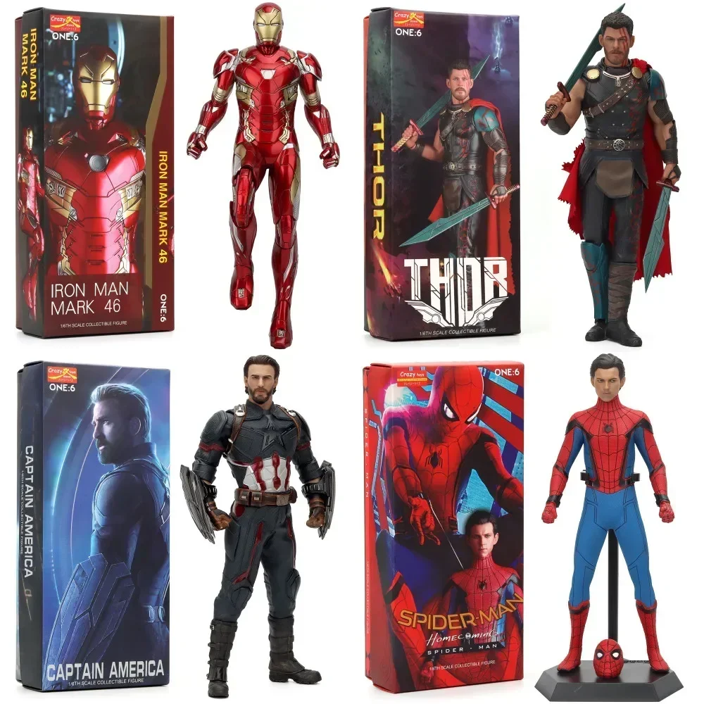 Marvel 1/6 Iron Man Mk46 Scarlet Spiderman The Avengers Anime Figures Pvc 30cm Model Ornaments Collectible Toys Christmas Gifts