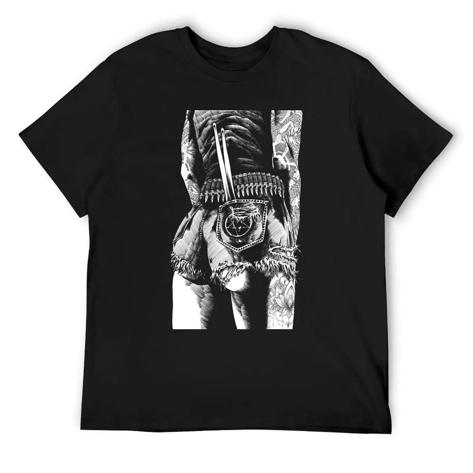 Drummer drums drumsticks tattoo 70s metal amp amplifier stack tube guitar heavy stoner rock T-Shirt blanks T-shirt men