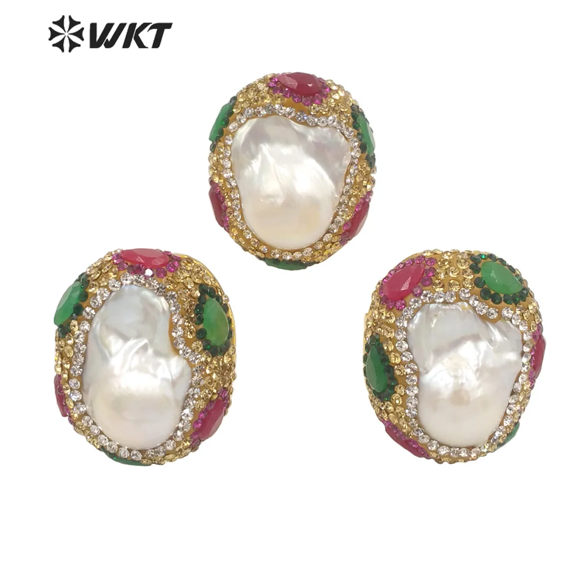 WT-MPR034  WKT 2022 Exquisite Retro Style Natural Baroque Pearl&CZ Gold Plated Finger Ring Fashion Party Trend High Quality