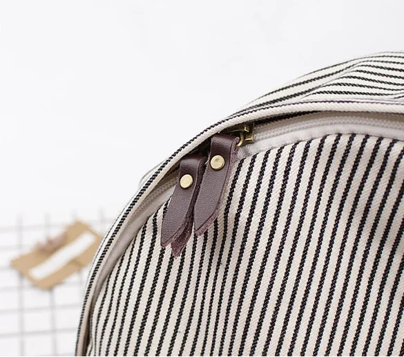 Casual Canvas Backpack Female School Bookbag for Teenager Cotton Leisure Fabric Student Bag Daily Everyday Striped Bagpack