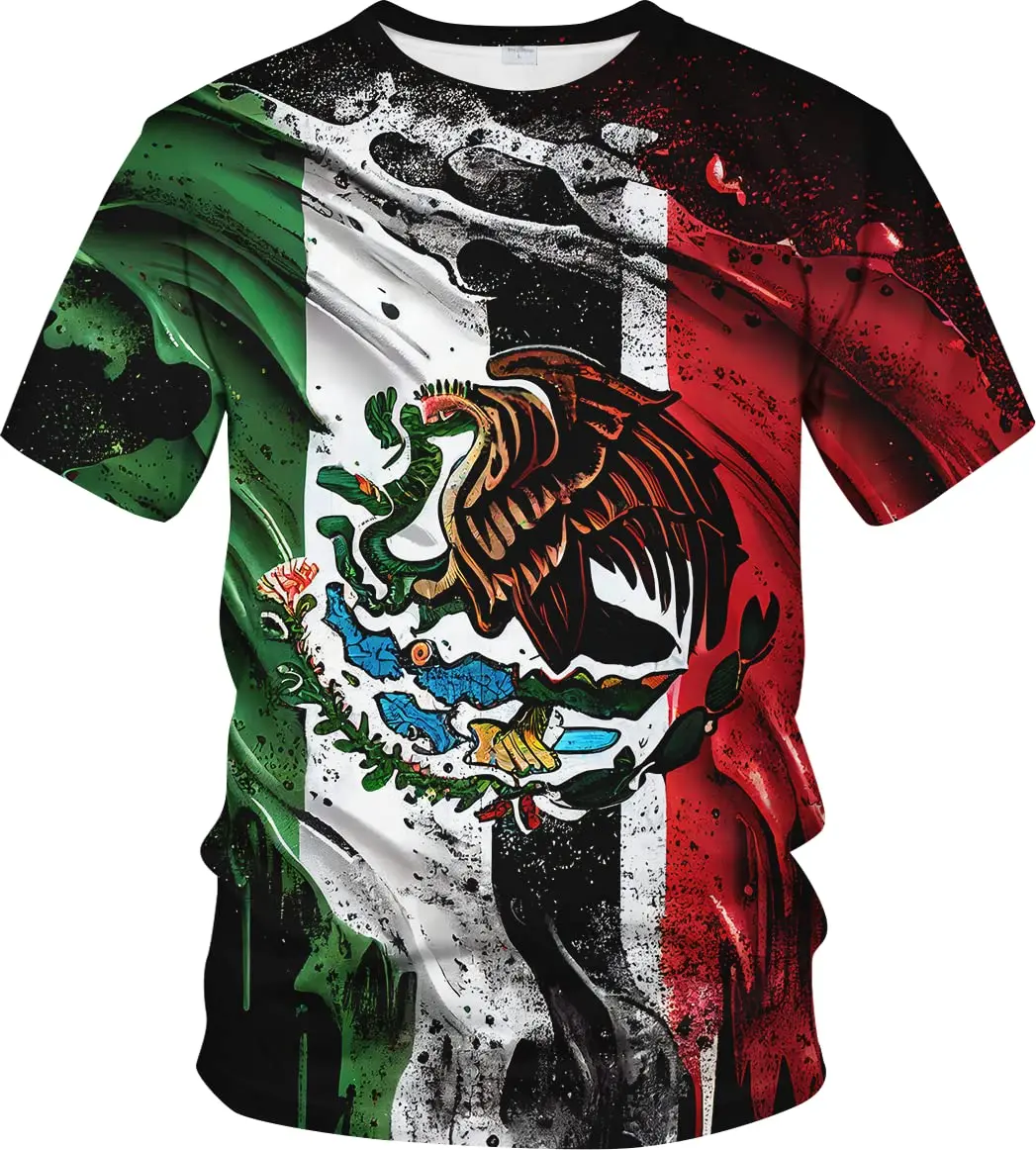 Full Print Mexican Flag Tshirt For Men Short Sleeves Summer 3d Printing Mexico Tee Tops Streetwear Mens Oversized T Shirt