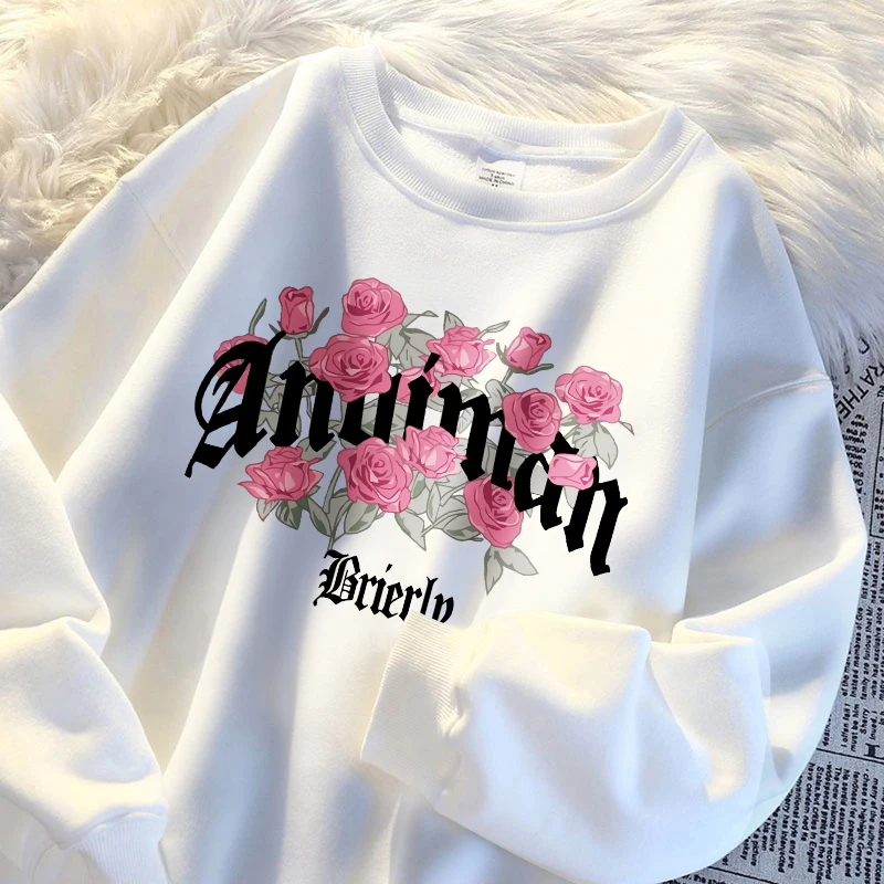 

Anui With Flowers Camisa Wo'S Hip Hop Casual Sweatshirt Cartoons Loose Autumn Sudaderas Harajuku Fleece Unisex Top