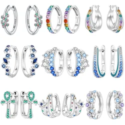 New 925 Sterling Silver Hoop Colored Zircon Christmas Ribbon Earrings For Women Christmas Wedding Party Birthday Jewelry Gift