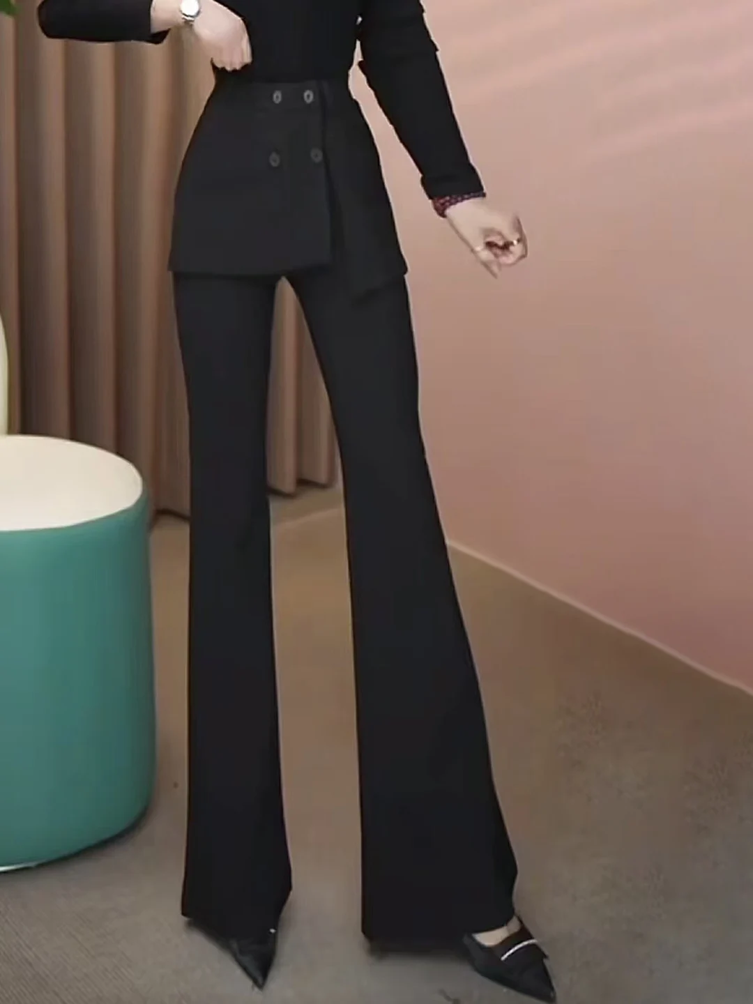 

Модные брюки-клеш с высокой талией, имитирующие юбку, повседневные, в пол, для женщин