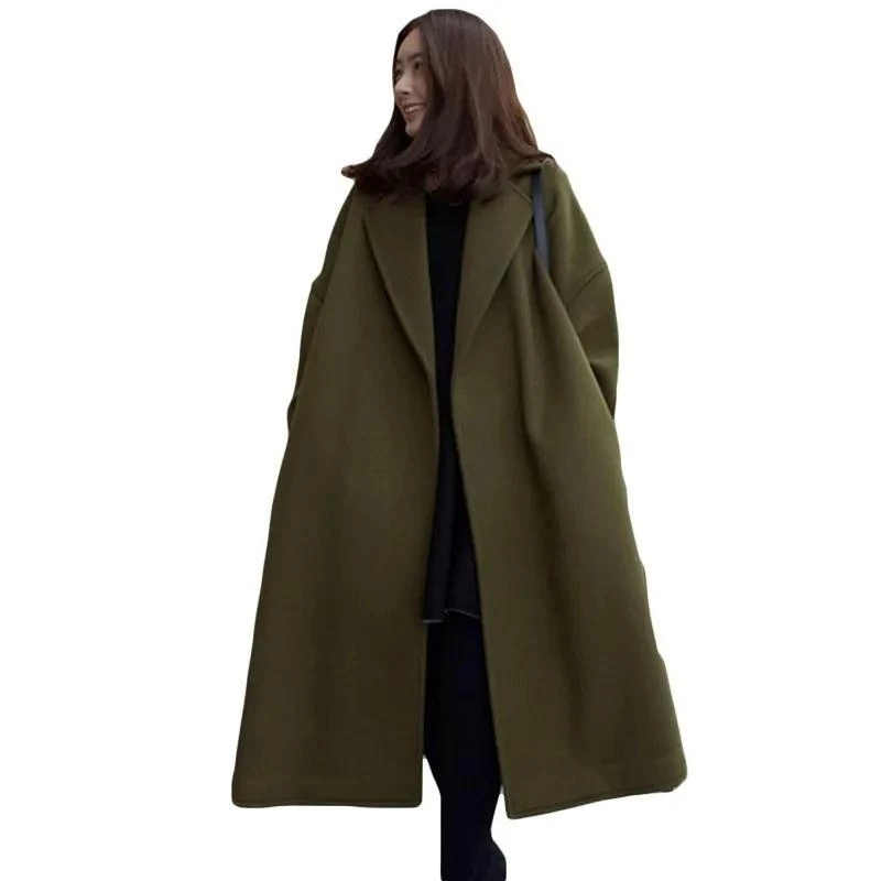 Autumn and Winter New Woolen Coat Thickened Large Korean Version Woolen Coat Women\'s Coat Loose Medium Long Women\'s Dress