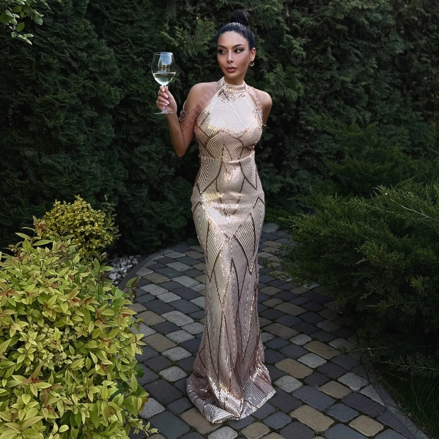 

Oligai Sparkling Mermaid Dress Elegant Sequin Evening Gown Banquet Fashion Classic Prom Dress Gold Crystal Dress Luxury