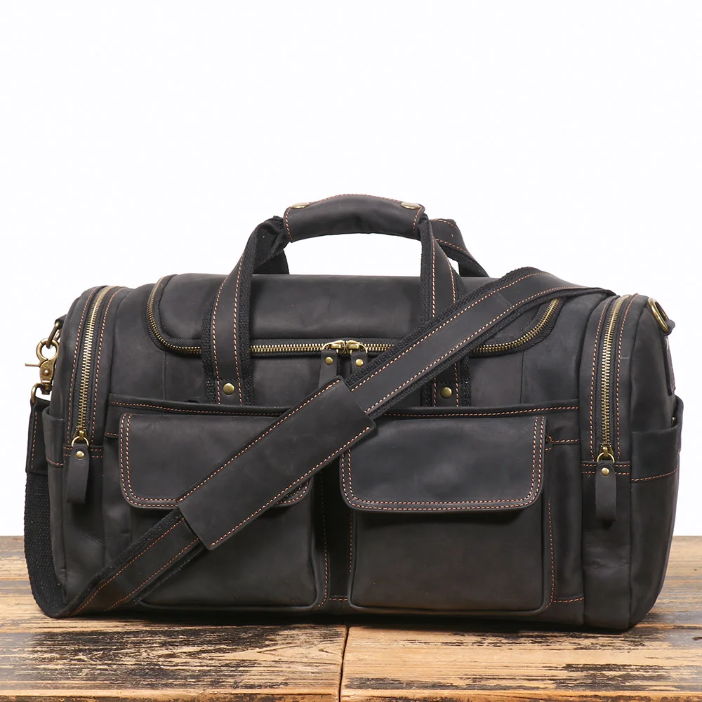 LUOKIR New Crazy Horse Leather Tote Luggage Bag Genuine Leather Men's Shoulder Crossbody Bag Short Trip Cowhide Travel Bag