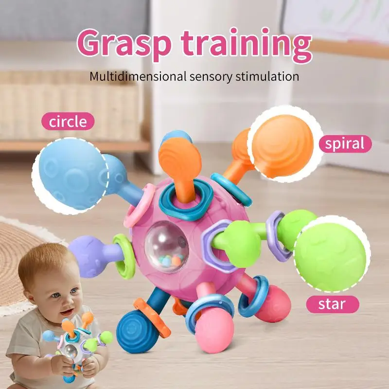 Infant Multi Sensory Chewable Ball Non-Toxic Montessori Hand Grab Toy for 0-12 Months Baby Teething Early Education