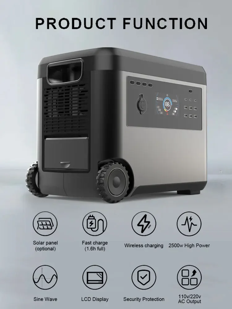 Solar Energy System Docking Lithium Battery Mobile Portable Generator 2500W 220v Usb Outdoor Lithium Ion Pure Sine Wave MPPT