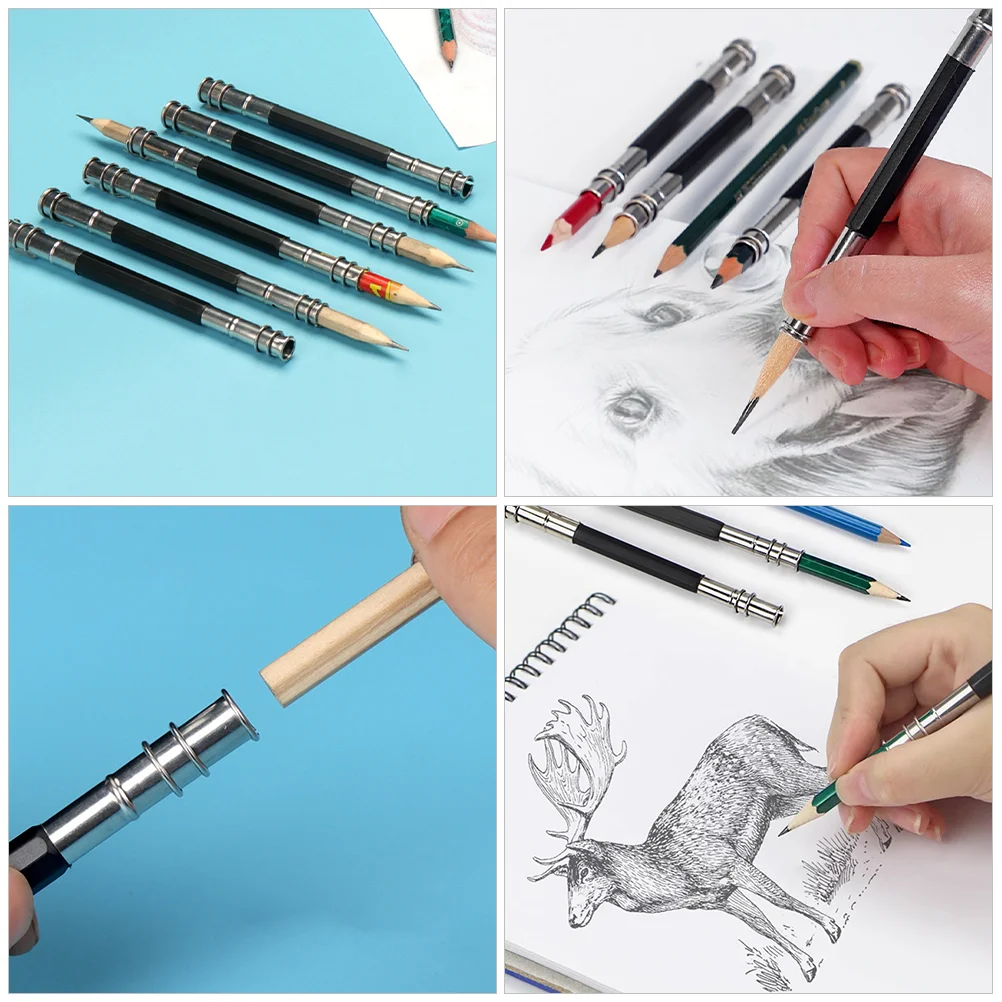 8 Pcs Pens Extensions Sleeve Pencil Extender Metal Case Crayon for Artists Stretching Device