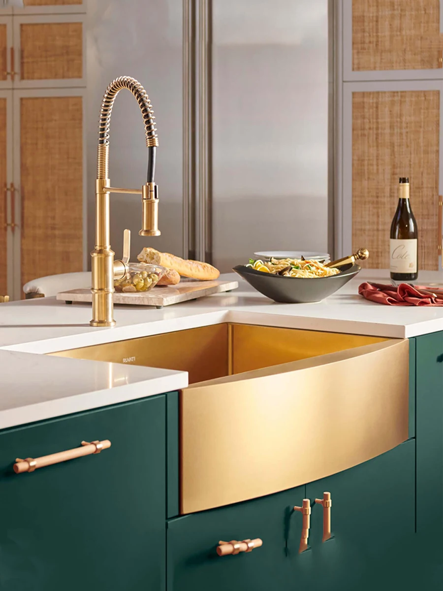 Copper sink large single slot skirt stainless steel sink American kitchen double slot under counter basin