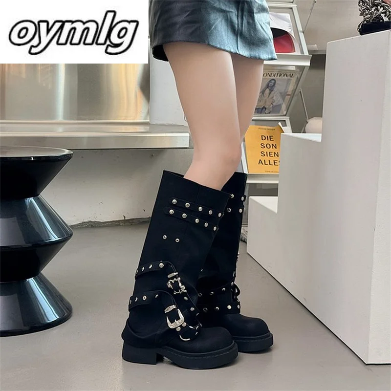 Knight boots 2024 new retro round toe fashionable black women's boots