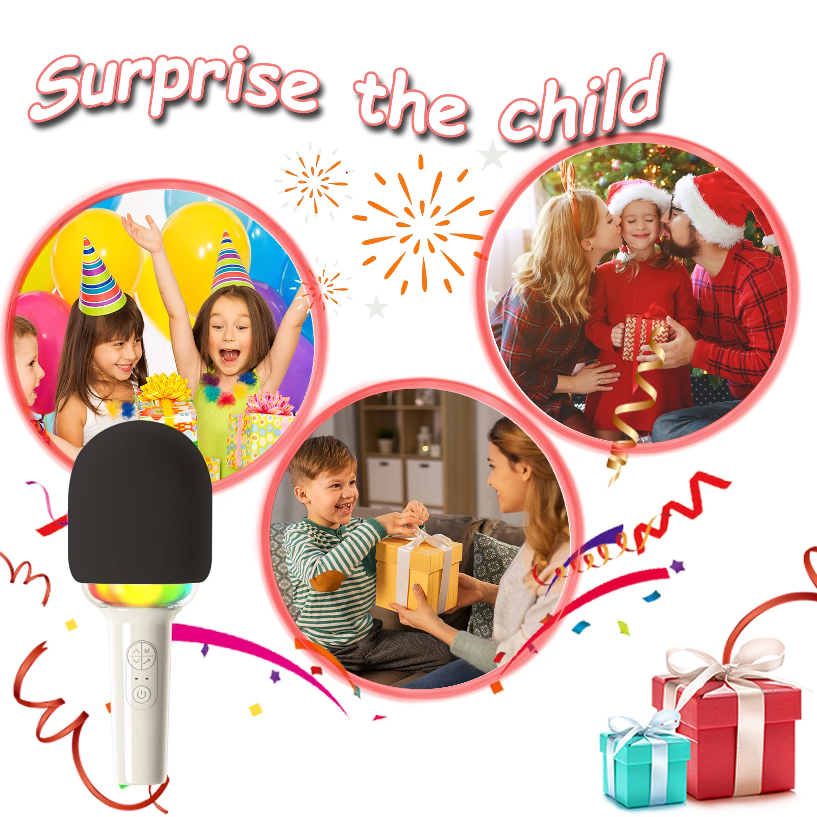 Free ship Karaoke Machine for Kids karaoke microphone Bluetooth Speaker with 2 Wireless Microphones LED Lights for Home KTV Gift