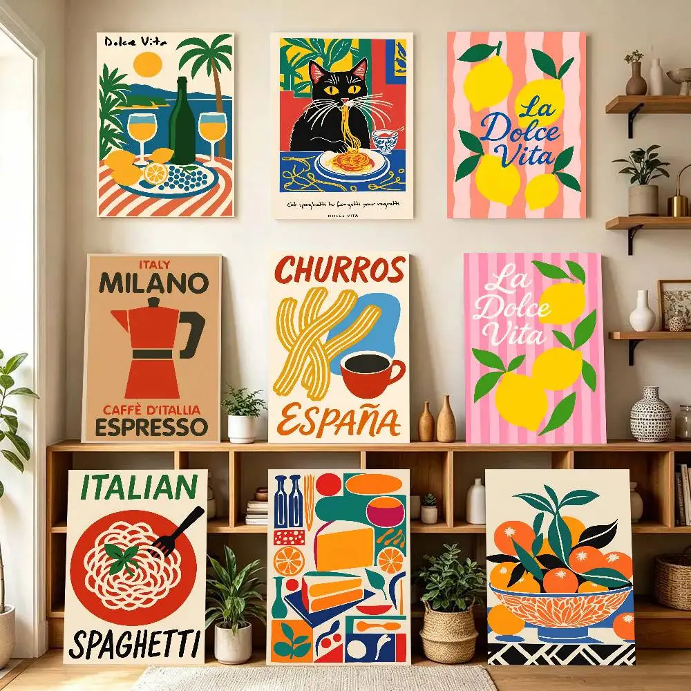 Retro Art Pasta Poster Self-adhesive Art Room Entrance Restaurant Wall Decor Art Painting
